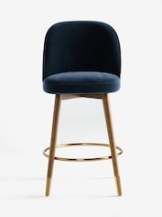 Opulent Chenille Dark Blue Dark Wood Leg Valencia Bar Stool - Image 2 of 7