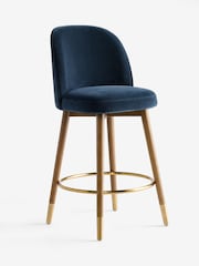 Opulent Chenille Dark Blue Dark Wood Leg Valencia Bar Stool - Image 3 of 7