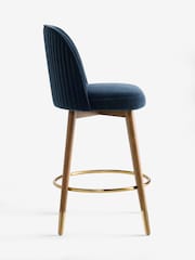 Opulent Chenille Dark Blue Dark Wood Leg Valencia Bar Stool - Image 5 of 7