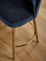 Opulent Chenille Dark Blue Dark Wood Leg Valencia Bar Stool - Image 7 of 7