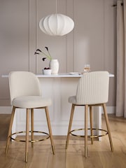 Relaxed Linen Look Pebble Light Wood Leg Valencia Bar Stool - Image 1 of 9