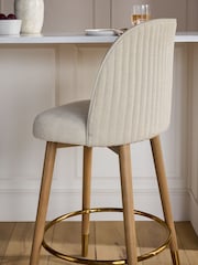 Relaxed Linen Look Pebble Light Wood Leg Valencia Bar Stool - Image 2 of 9