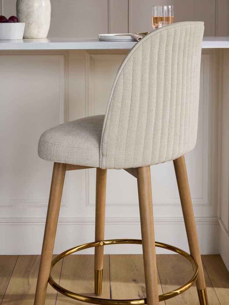 Relaxed Linen Look Pebble Light Wood Leg Valencia Bar Stool - Image 2 of 9