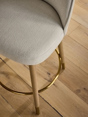 Relaxed Linen Look Pebble Light Wood Leg Valencia Bar Stool - Image 3 of 9