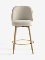 Relaxed Linen Look Pebble Light Wood Leg Valencia Bar Stool - Image 4 of 9