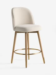 Relaxed Linen Look Pebble Light Wood Leg Valencia Bar Stool - Image 5 of 9