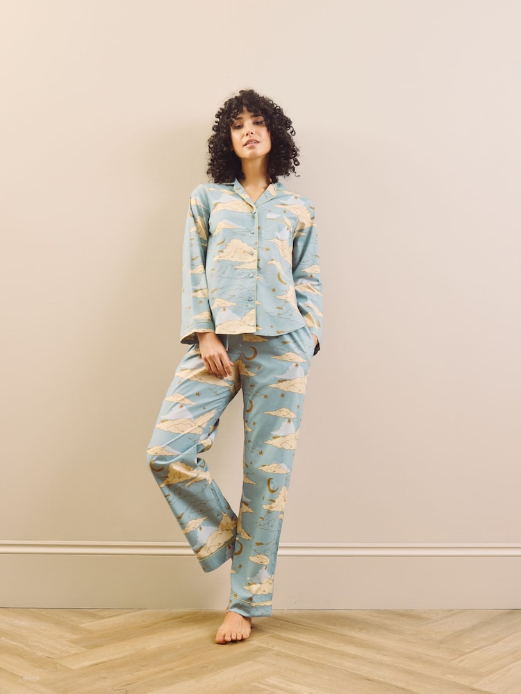 Their Nibs Blue Cotton Traditional Pyjamas Cloudy Skies - Image 1 of 4