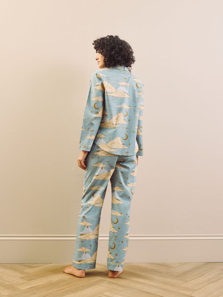 Their Nibs Blue Cotton Traditional Pyjamas Cloudy Skies - Image 2 of 4