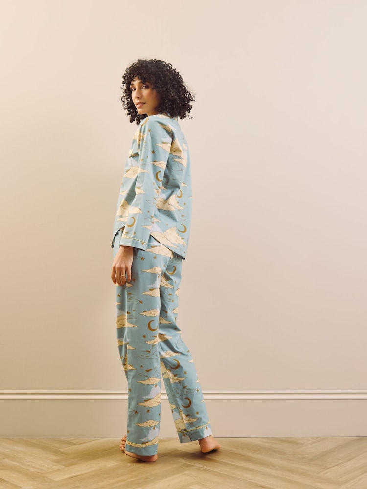Their Nibs Blue Cotton Traditional Pyjamas Cloudy Skies - Image 4 of 4