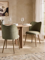 Set of 2 Relaxed Chenille Light Olive Green Mid Wood Leg Nomad Dining Chairs - Image 1 of 8