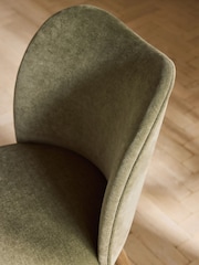 Set of 2 Relaxed Chenille Light Olive Green Mid Wood Leg Nomad Dining Chairs - Image 2 of 8