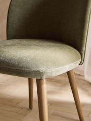 Set of 2 Relaxed Chenille Light Olive Green Mid Wood Leg Nomad Dining Chairs - Image 3 of 8