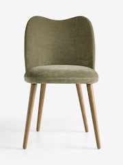 Set of 2 Relaxed Chenille Light Olive Green Mid Wood Leg Nomad Dining Chairs - Image 4 of 8