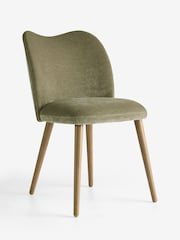 Set of 2 Relaxed Chenille Light Olive Green Mid Wood Leg Nomad Dining Chairs - Image 5 of 8