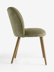 Set of 2 Relaxed Chenille Light Olive Green Mid Wood Leg Nomad Dining Chairs - Image 6 of 8
