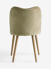 Set of 2 Relaxed Chenille Light Olive Green Mid Wood Leg Nomad Dining Chairs - Image 7 of 8