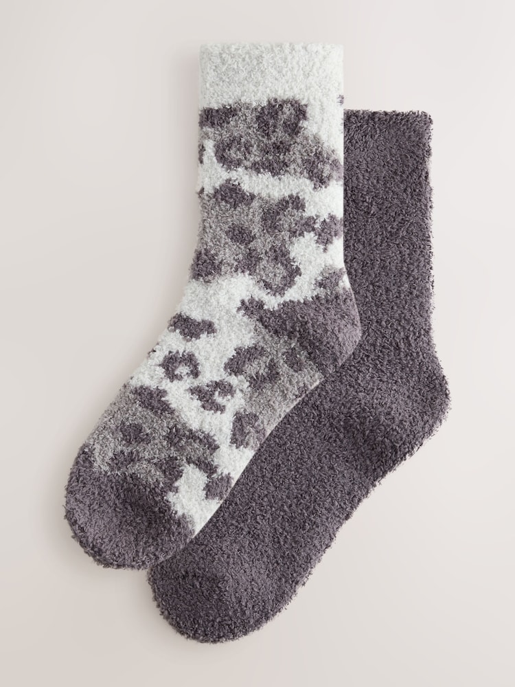 Grey Leopard Print Cosy Ankle Socks 2 Pack - Image 1 of 5