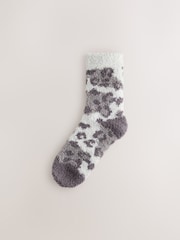 Grey Leopard Print Cosy Ankle Socks 2 Pack - Image 2 of 5