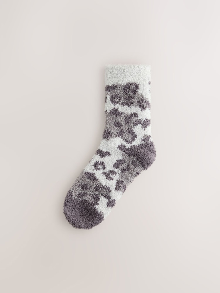 Grey Leopard Print Cosy Ankle Socks 2 Pack - Image 2 of 5