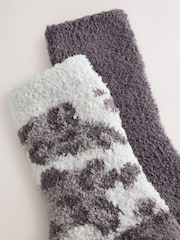 Grey Leopard Print Cosy Ankle Socks 2 Pack - Image 4 of 5