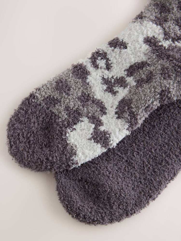 Grey Leopard Print Cosy Ankle Socks 2 Pack - Image 5 of 5