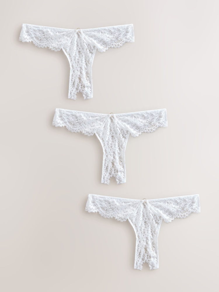White Crotchless Thong Lace Knickers 3 Pack - Image 1 of 4
