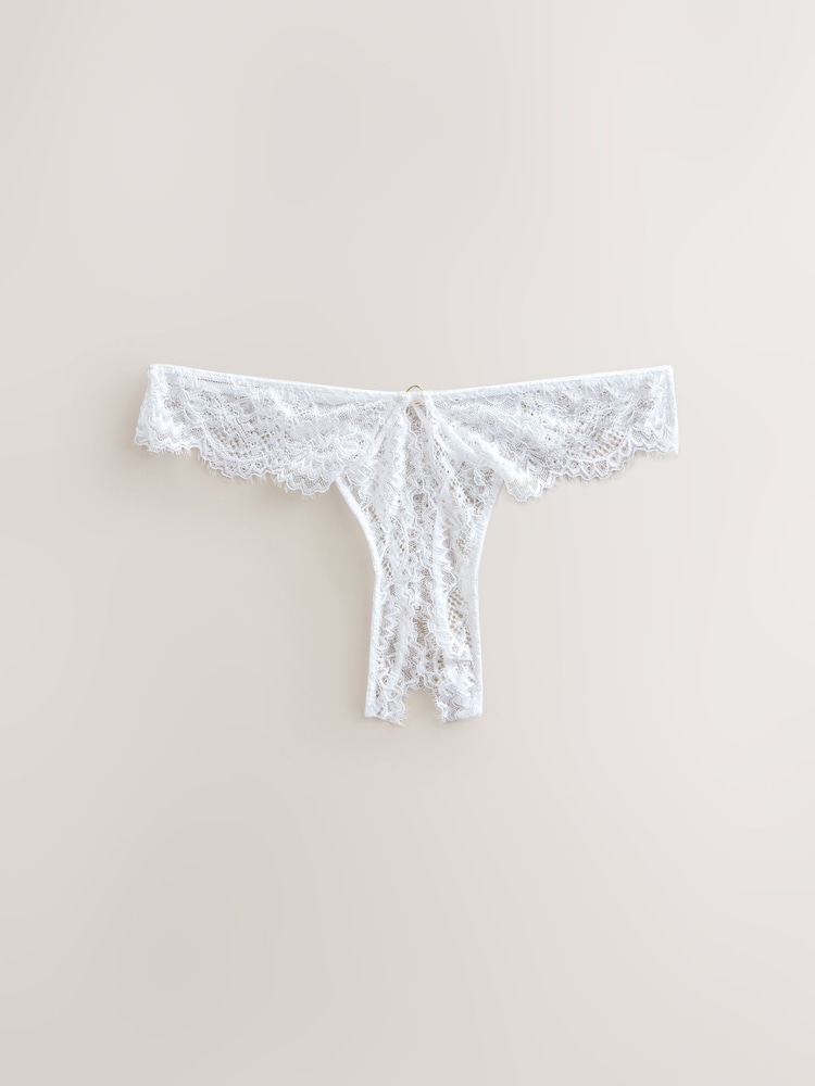 White Crotchless Thong Lace Knickers 3 Pack - Image 2 of 4