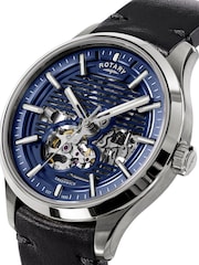 Rotary Black Greenwich Skeleton Automatic Water Resistance Stainless Steel Black Leather Strap Watch - Image 2 of 5