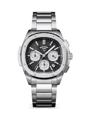 Rotary Silver Tone Apex 100 Chronograph Black Dial Stainless Steel Tone Bracelet Watch - Image 1 of 5
