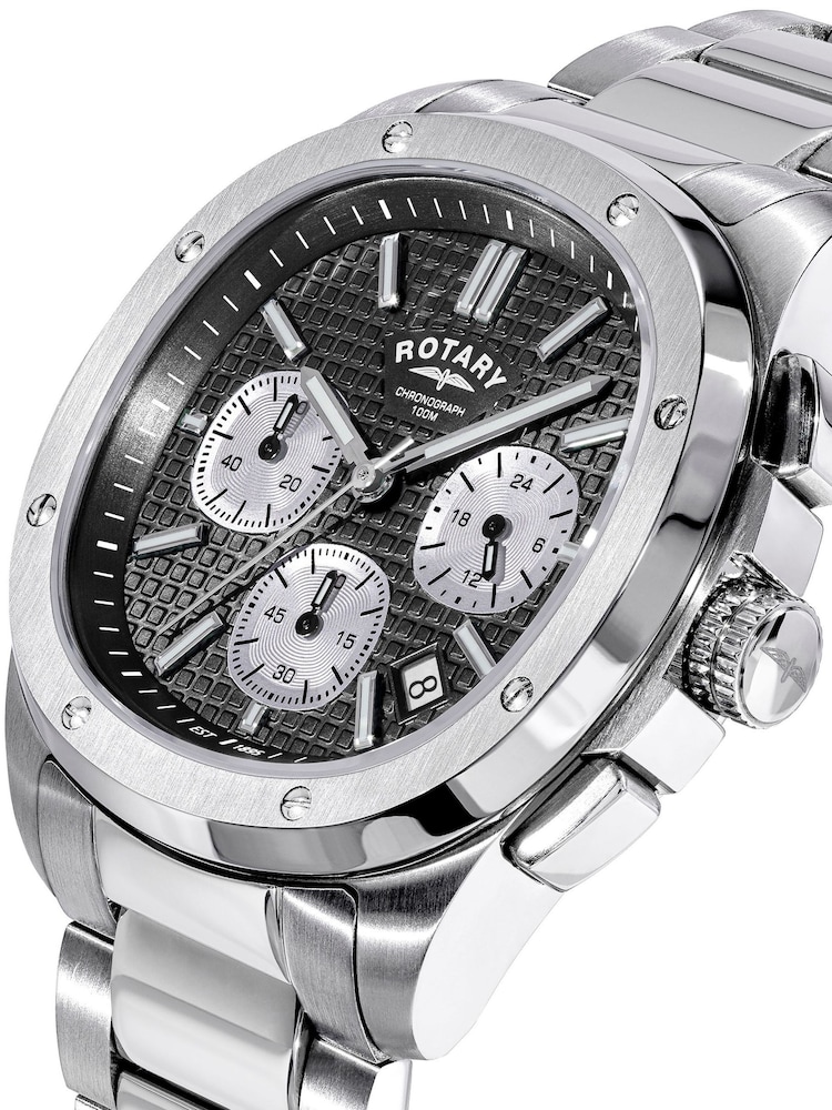 Rotary Silver Tone Apex 100 Chronograph Black Dial Stainless Steel Tone Bracelet Watch - Image 2 of 5