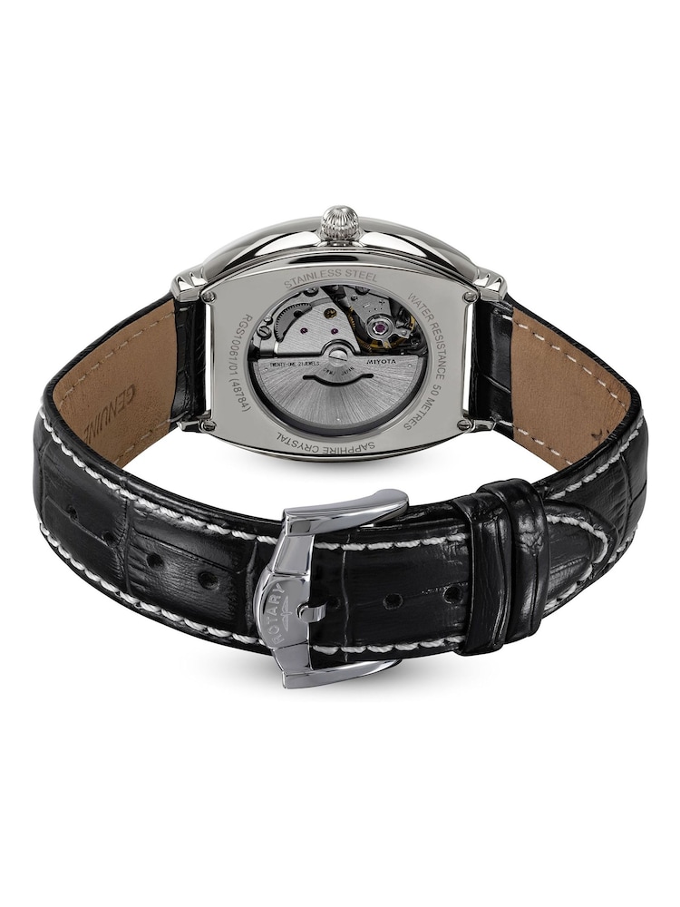 Rotary Black Automatic Stainless Steel Black Leather Strap Watch - Image 4 of 4