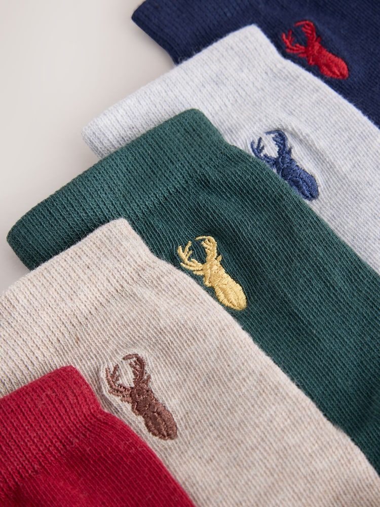 Multi Stag Embroidered Cotton Rich Socks 7 Pack - Image 2 of 3