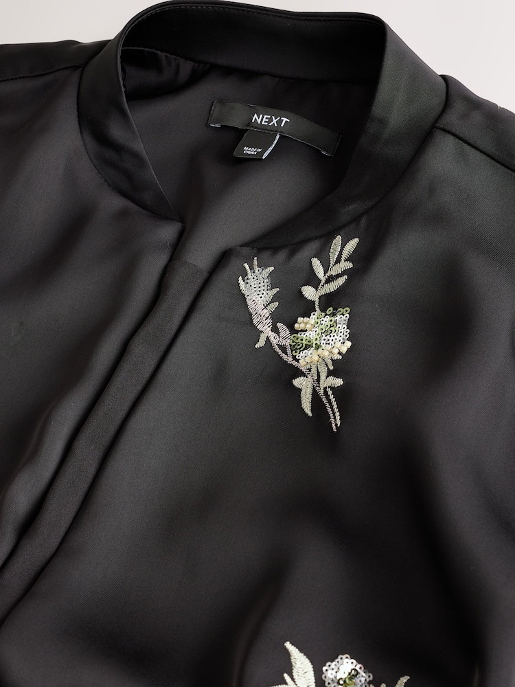 Black Satin Bomber Jacket Cover-Up - Image 10 of 10