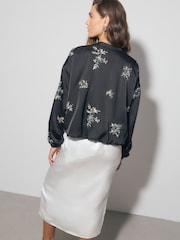 Black Satin Bomber Jacket Cover-Up - Image 5 of 10