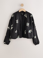 Black Satin Bomber Jacket Cover-Up - Image 7 of 10
