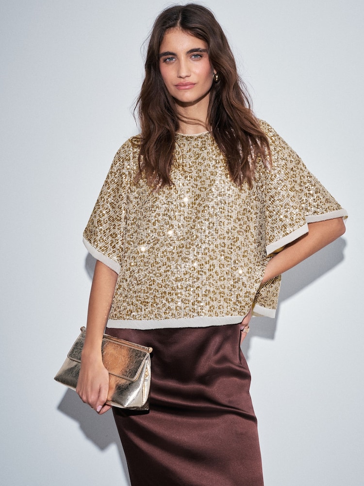 Gold Sequin Cape Top - Image 2 of 7 Gold Sequin Cape Top - Image 2 of 7