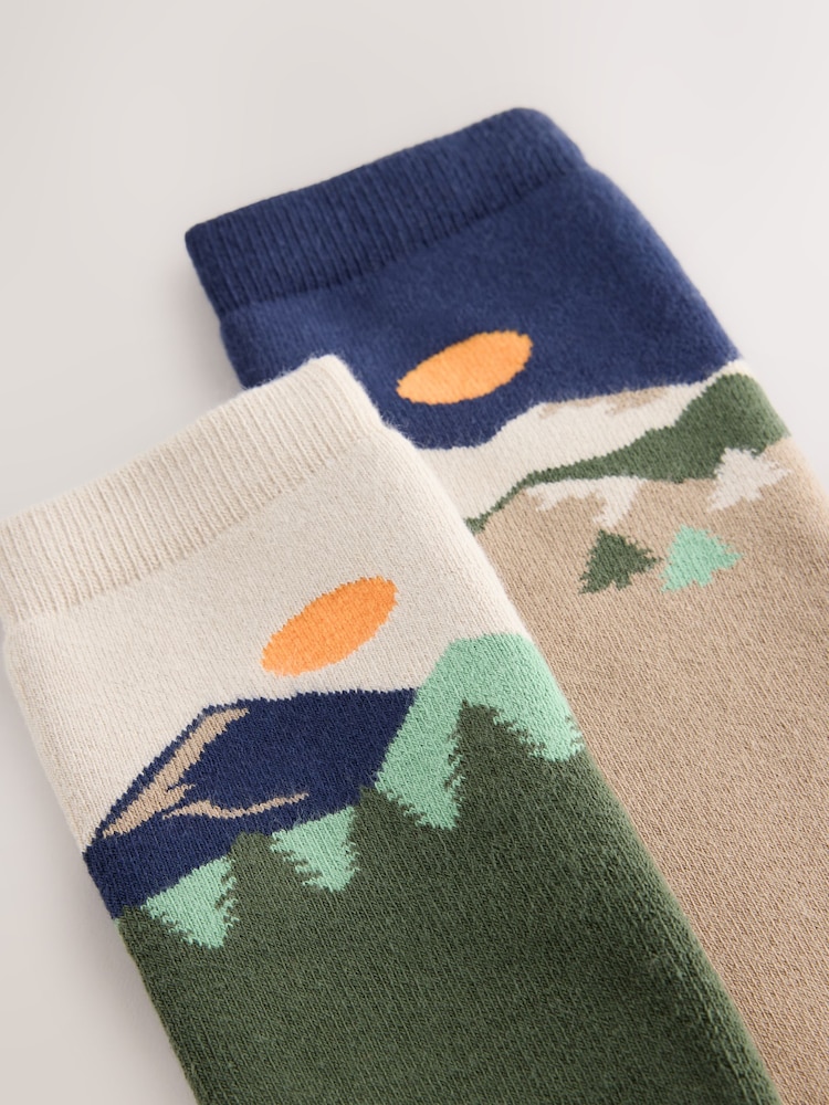 Multi Mountain Scene Welly Socks 2 Pack - Image 2 of 3 Multi Mountain Scene Welly Socks 2 Pack - Image 2 of 3