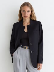 Reiss Navy Gia Wool-Blend Collarless Jacket - Image 1 of 8