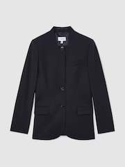 Reiss Navy Gia Wool-Blend Collarless Jacket - Image 2 of 8