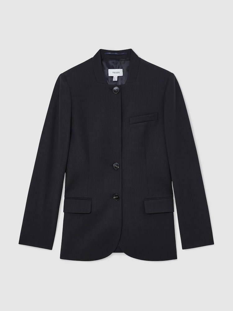 Reiss Navy Gia Wool-Blend Collarless Jacket - Image 2 of 8