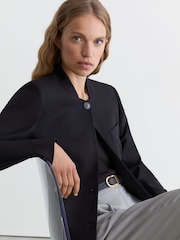 Reiss Navy Gia Wool-Blend Collarless Jacket - Image 4 of 8