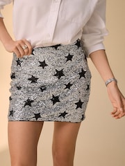 Silver/Black Star Sequin Mini Skirt - Image 4 of 4