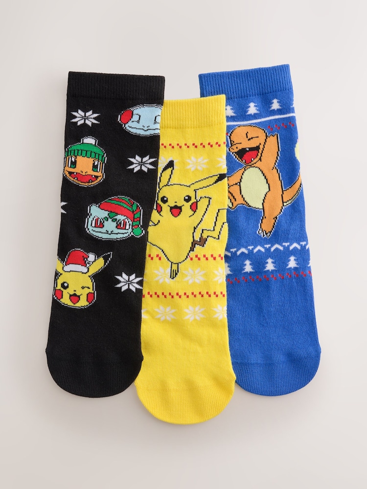 Pokemon Cotton Rich License Christmas Socks 3 Pack - Image 1 of 3 Pokemon Cotton Rich License Christmas Socks 3 Pack - Image 1 of 3