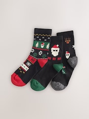 Black/Green Pixel Cotton Rich Christmas Socks 3 Pack - Image 1 of 3