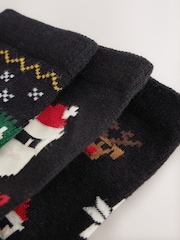 Black/Green Pixel Cotton Rich Christmas Socks 3 Pack - Image 2 of 3