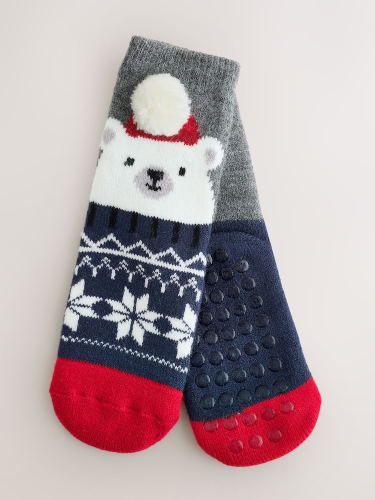 Grey Polar Bear Christmas Cosy Socks - Image 1 of 3 Grey Polar Bear Christmas Cosy Socks - Image 1 of 3