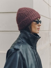 Chocolate Brown Ribbed Beanie Hat - Image 2 of 3