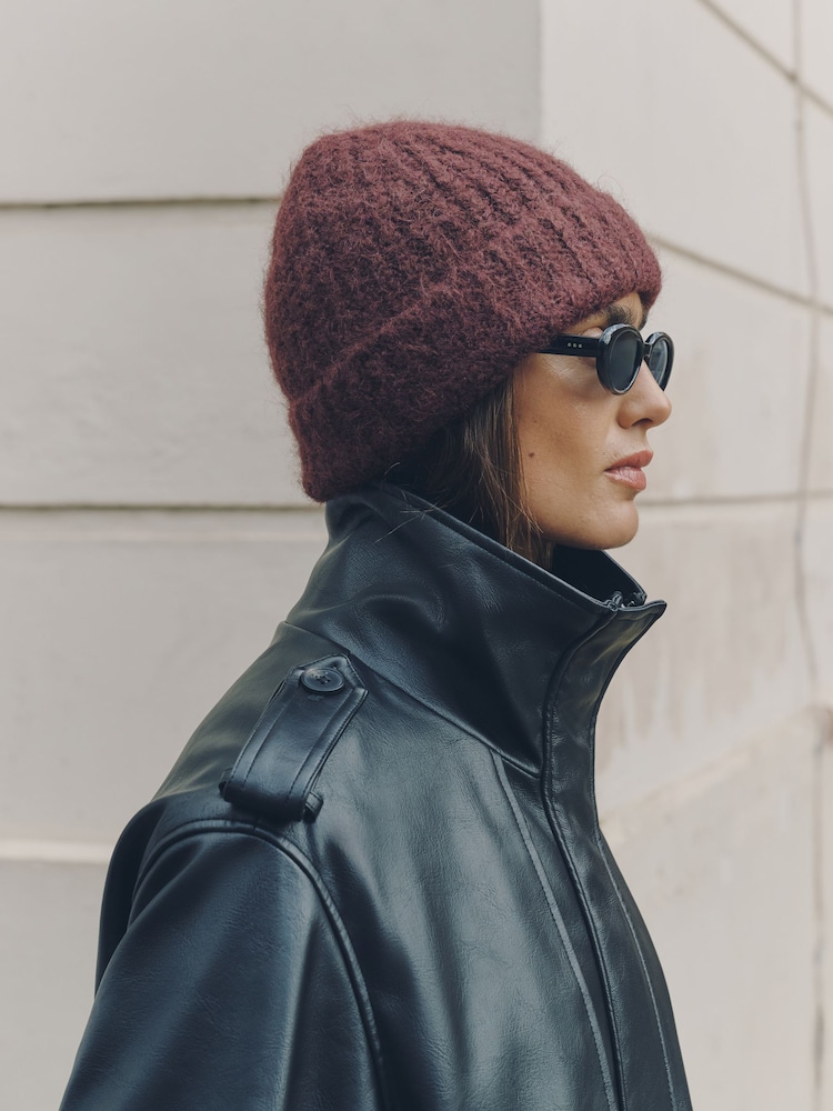 Chocolate Brown Ribbed Beanie Hat - Image 2 of 3