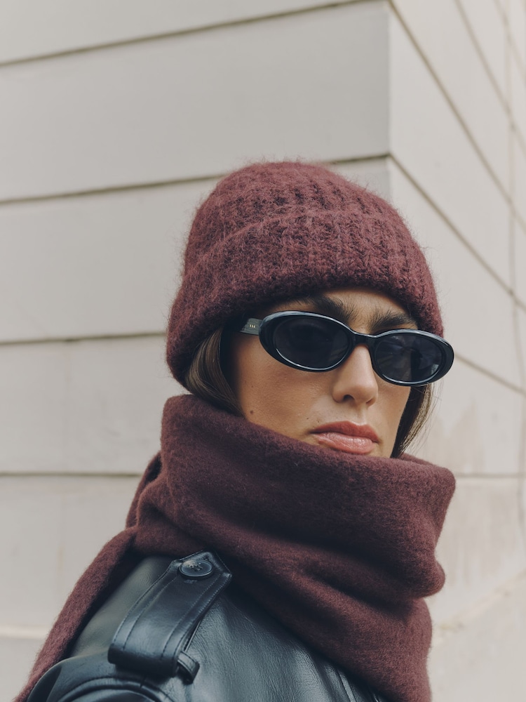 Chocolate Brown Ribbed Beanie Hat - Image 3 of 3