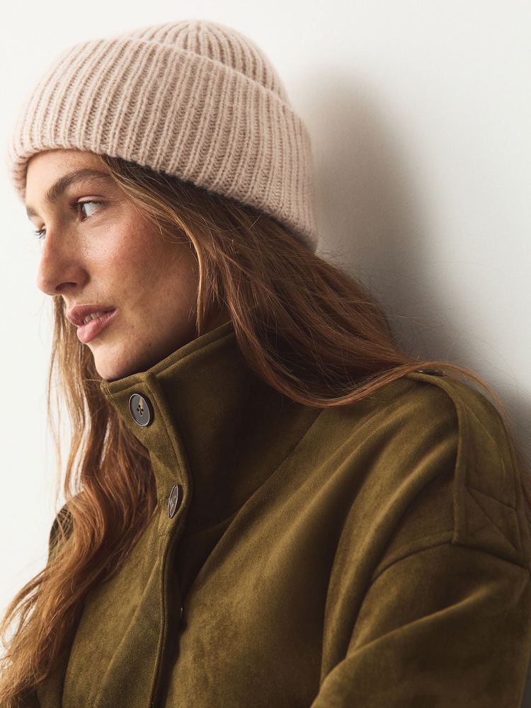 Oatmeal Ribbed Beanie Hat - Image 1 of 5